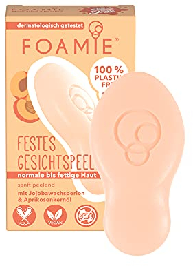 Foamie Feste Gesichtsreinigung More Than A Peeling für eine strahlende Haut mit Jojobawachsperlen und Aprikosenkernöl, Peeling-Effekt, 100% vegan, plastikfrei, 60g