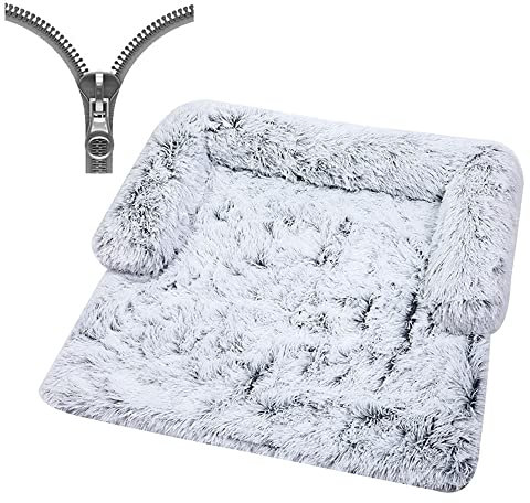 Nyescasa Hundebett für Grosse Hunde u. kleine Hunde,Sofaschutz Plüsch Flauschig Atmungsaktiv Katzenbett,Winter Warm Dauerhaft Hundecouch Waschbar Rutschfest Hundekissen(XL ca.120x90x20cm,Verlauf grau)