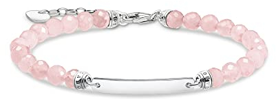 Thomas Sabo Damen Armband Weiße Süßwasserzuchtperlen und Gravur-Steg aus 925 Sterling-Silber Rosenquarz, Gr. 16cm-19cm, A2042-637-9-L19V