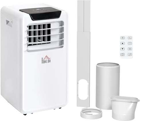 HOMCOM Air Conditioning Unit 10000 BTU, 4-in-1 Portable Air Conditioner, Dehumidifier, Cooling, Fan, Sleep Mode with Remote Control, LED Display, 2 Speeds, 24H Timer, Window Venting Kit, 30m²