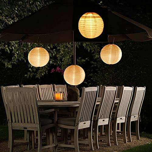 Reiei Lot de 4 lanternes solaires à suspendre pour jardin chinois IP55 en nylon étanche à LED pour festival, terrasse, cour, décoration de maison (4 pièces, 30,5 cm, blanc)