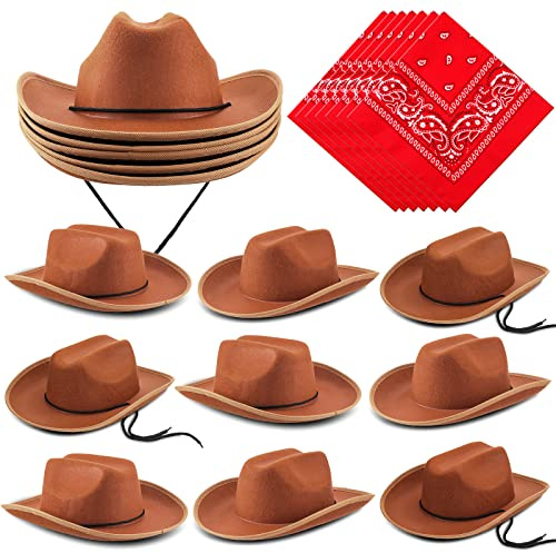 Funtery 20 Pcs Western Cowboy Hat and Bandanna for Toddler， brown and Red