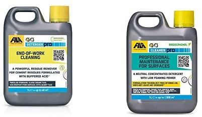 FILA Surface Care Solutions, DETERDEK PRO, Cement Remover and Brick/Patio Acid Cleaner, Porcelain Tile, 1L Bundle with FILA Surface Care Solutions, CLEANER PRO - Hard Floor Cleaner Liquid, 1L