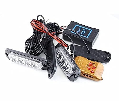 4PCS 24 LED Emergency Strobe Lights Kit 12V 24V 16W Wireless Amber Flashing Warning Recovery Grill Bar Breakdown with Remote Control for Cars Trucks Vans, Yellow, Amber (L0237 RC)