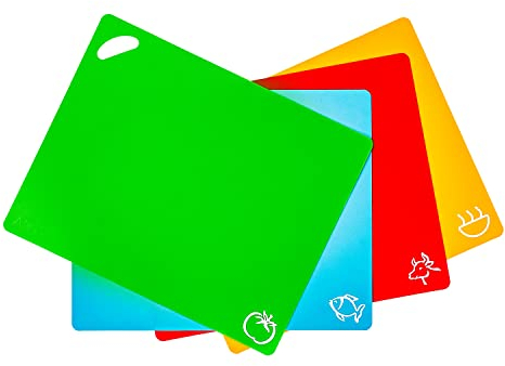 Axer Kunststoff Schneidebrett Set - 4x Küchen Schneidebrett Kunststoff Groß - Flexible Schneidebretter Spülmaschinenfest - Cutting Board Set - Frühstücksbrettchen Spülmaschinenfest