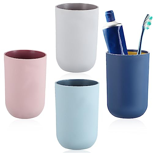 Alipis 4Pcs Tooth Brush Cup, Toothbrush Holder Unbreakable Bathroom Tumbler Travel Cups Decorative Drinking Cups Bathroom Accessories (Pink+Blue+Grey+Dark Blue)