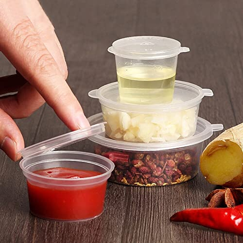 HOT BARGAINS 50 Pack 2oz/60ml Hinged Sauce Pots Clear Round Plastic Containers with Lids