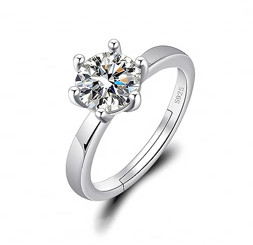 IUDWCG -1 Pcs Anello da donna, anello in oro bianco a sei griffe con diamante pieno simulato,anello aperto regolabile in rame antiallergico,un regalo per una ragazza o una madre affascinante,argento