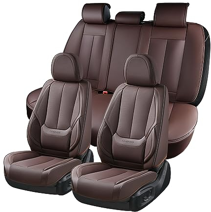 Car Seat Covers Full Set Universal for 5 Seats, Universal Fit For Most Cars, SUV, Sedans and Pick-up Trucks, Waterproof Automotive Seat Protector, Luxury Leather Car Seat Cushion, Airbag Compatible
