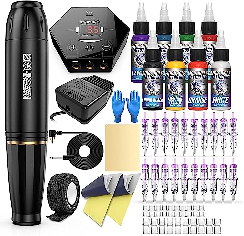 Wormhole Tattoo Maschine Set Tattoo Set Rotary Tattoo Maschine Tattoo Netzteil 8 Tattoo Tinte 20 Tattoo Nadeln Tattoo Stift Kit WTK179