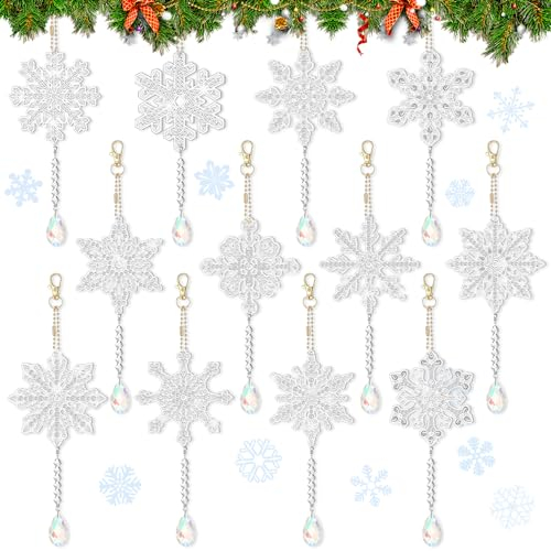 12 Stück Diamond Painting Weihnachten Anhänger - 5D Schneeflocken Schlüsselanhänger Set - DIY Beidseitig
