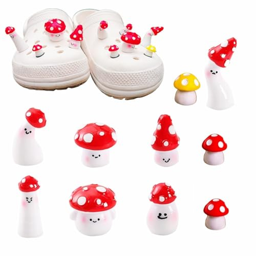 tikono 10 Stück Pilz Kroko-Charms für Crocs Clog Sandalen 3D Harz DIY Schuh Dekoration Zubehör für Jungen Mädchen Party Geschenk, Kunststoff