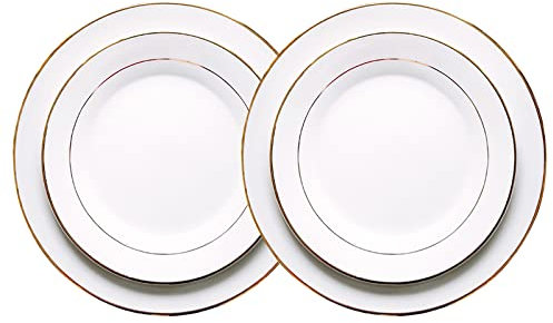 Assiette En Céramique Blanche,assiette De Dessert,Assiette Plate,Bord Doré,Peut Être Utilisé Au Lave-vaisselle,Pour Steak, Pâtes, Pizza, Restaurant,Assiette Plate Ronde,4 Pièces Assiette en porcelaine