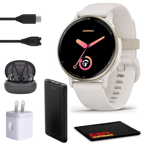 Garmin Vivoactive 5 Fitness Tracker Smart Watch for Women & Men with Cream Gold Aluminum Bezel & Ivory Case and Silicone Band with 11 Days Battery Life and Bright 1.2” AMOLED Touchscreen Display