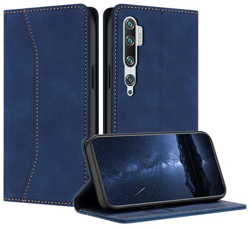Mo-Beauty Hülle Kompatibel mit Xiaomi Mi Note 10 / Xiaomi Mi Note 10 PRO, Handyhülle PU Leder Flip Wallet Wallet Klappbare Stoßfest Schutzhülle Magnet Kartenfach Ledertasche Klapphülle Case (Blau)