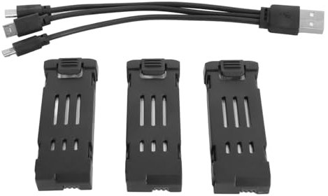 Septpenta 3 Pezzi Kit Batteria Al Litio per Drone RC da 3, 7 V, Set di Cavi di Ricarica per Batteria Aereo RC 3 X 1800mAh, Batteria di Ricambio Drone RC, Quadricottero E58 E68 JY109 998PRO
