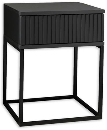 Stella Trading Marle Nachttisch in Graphit - Moderner Nachtschrank mit Schublade und schwarzem Metallgestell - 40 x 52 x 38,5 cm (B/H/T)