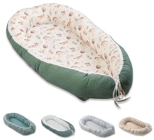 ULLENBOOM Babynest - 100% OEKO-TEX Materialien & Made in EU, Waldfreunde - Babynestchen Neugeborene aus kuscheliger Baumwolle, Ideal als Reisebett & Kuschelnest geeignet