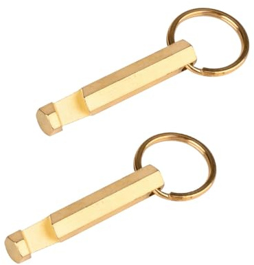 NBGDY 2PCS Solid Brass Keychain Beer Bottle Opener with Brass Key Rings Handcrafted in Brass Copper,（KPQ-502L）, small, Gold