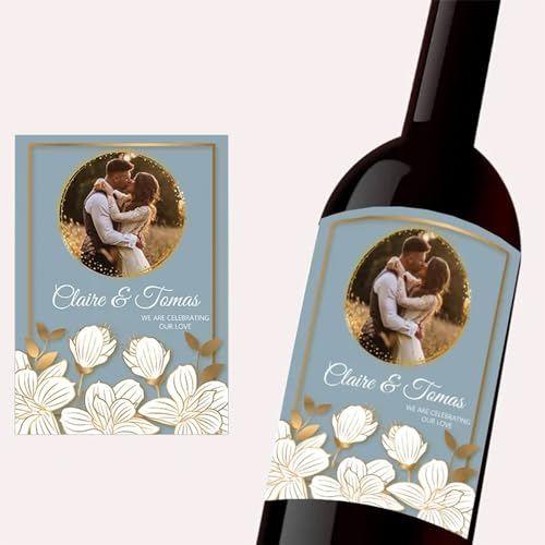 Weinetiketten für Flaschen, Hochzeit, personalisierte Weinaufkleber, individuelle Weinetiketten für Flaschen, Champagneretiketten, personalisierbar (6,9 x 12,7 cm), 20 Stück
