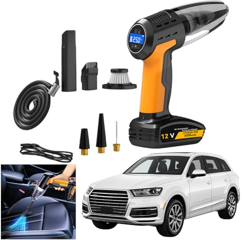 GETBSTOOP Aspirateur de Voiture sans Fil 4 en 1 Aspirateur à Main Forte Aspiration Gonfleur de Pneu Éclairage LED Pompe à air Manomètre de Pression des pneus