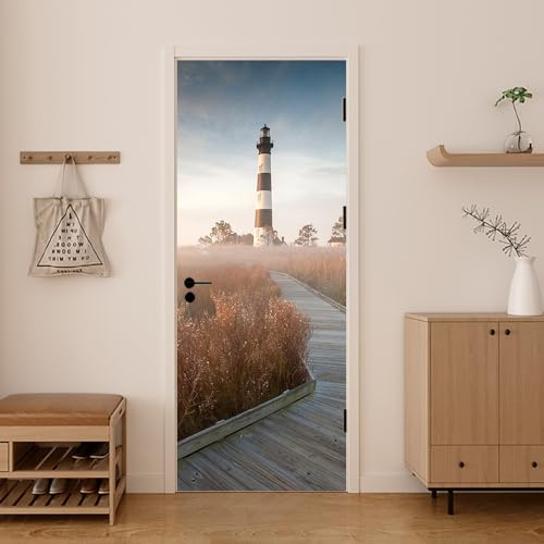 Türtapete Selbstklebend Leuchtturm Braun Blau Türfolie Tür PVC Türtapete Selbstklebend Türfolien Abnehmbar Türposter Abziehen und Aufkleben Türaufkleber Wasserdichte 77x200cm