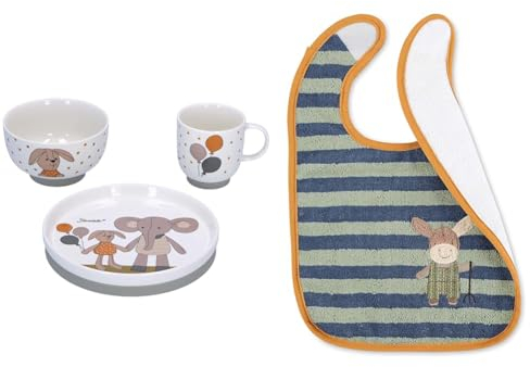 Sterntaler Porzellan-Geschirr-Set und Klettlätzchen Esel