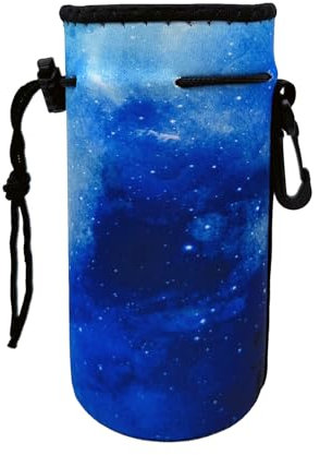 AMMKRO Neoprene Bottle Carrier, Portable Insulator Cover with Drawstring for 18-20 Oz Water Bottles (Blue)