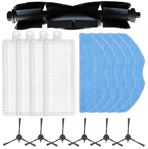 Lot de 16 pièces de rechange compatibles avec les aspirateurs robots pour EZVIZ RE4 / RE4 Plus / RE5 / RE5 Plus – 1 brosse à rouleau, 4 filtres HEPA, 5 chiffons de serpillère, 6 brosses latérales (B)