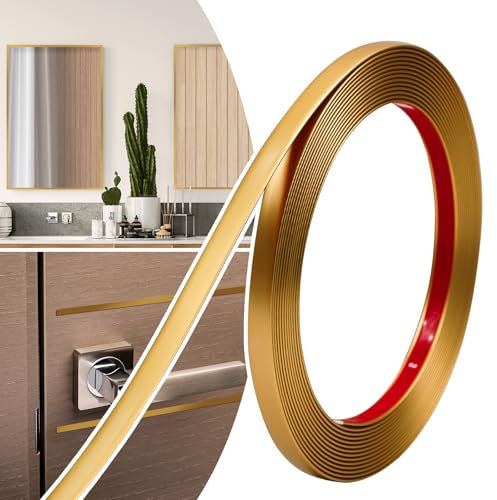 JSIWOTH Zierleisten Selbstklebend, Kantenschutz Leisten, Flexible Selbstklebender Dekorationsleiste für Türen, Fenster, Spiegelrahmen, Wände, Decken, Böden, Fliesen, Ränder, Matt Gold, 1cm × 6M