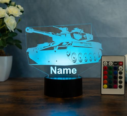 Optechvisual Personalisierte LED Panzer Lampe - Militär Geschenk für Soldaten, Panzer Deko, Leopard Panzer Geschenke, Ideal für Militär Fans