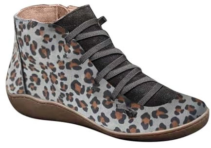 Genérico Mujer Verano Cerradas Zapatillas Hike Footwear Botas de Mujer de con Estampado de Cremallera de Leopardo Casual Redondas con Cordones en el Dedo del pie Mujer Verano Cerradas (Grey, 43)