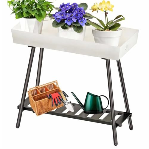 DHYGOTFUR Pflanzenständer Blumentopfständer Pflanztisch Aluminium Draußen& Innen, Pflanzenregal Blumenkasten für Deko, Garten, Balkon, Terrasse, Hof, Zimmerecke, Wohnzimmer