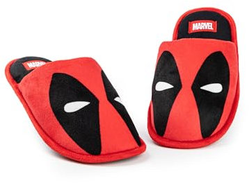 Marvel Pantofole da uomo Deadpool | Ciabatte da interno per adulti con grafica Deadpool Mask in rosso | Scarpe da casa slip-on da supereroe Comics | Regalo di gadget per film a fumetti di Wade Wilson