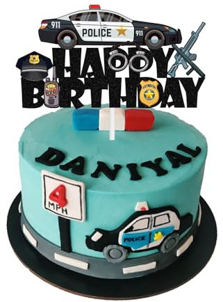 Police Happy Birthday Cake Topper Policeman Police Officer Cake Topper Police Car Theme Cake Decoration for Kids Boy Girl