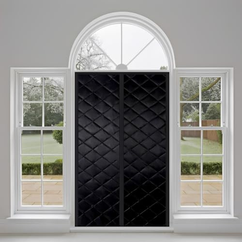 Magnétique Rideau De Porte, 195x240cm Isolant Thermique Isolation Porte Avec Coupe-vent Imperméable Isolation Phonique pour Porte d Entrée Intérieur/Patio/Coulissante,Noir