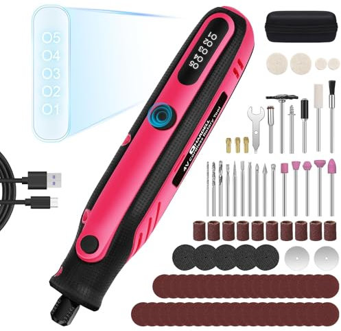 HARDELL Rotary Tool, 4V Cordless Rotary Tool Kit with 86 Accessories, 5-Speed(5000-18000 RPM), Muti Tool for Cutting, Engraving, Sanding, Drilling, Polishing, Grinding, DIY Crafts - Pink