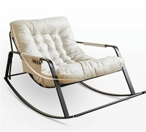 TINGMIAN Bequemer Schaukelstuhl mit Weicher Polsterung Schlafzimmer Atmungsaktiver Schaukelstuhl Wohnzimmer Moderner Loungesessel Balkon Schwerelosigkeitsstühle Mit Seitentaschen Und Armlehnen