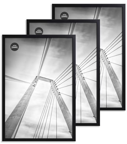 lincoolart Cadre 50x70 Noir Bois Lot de 3 -MDF Cadre Photo 70x50 Mural avec Verre Acrylique Incassable - Pour Grandes Puzzle,Photos, Posters, Images​