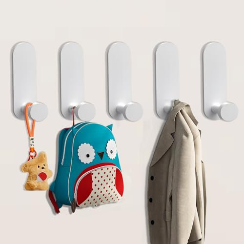 Bosdontek Ganchos Adhesivos Para Pared, 5 Piezas Perchero Adhesivo Colgador Toalla Baño Adhesivo, Percha Adhesiva Sin Taladro Resistentes Perchero Adhesivas para Baño/Cocina (Blanco)