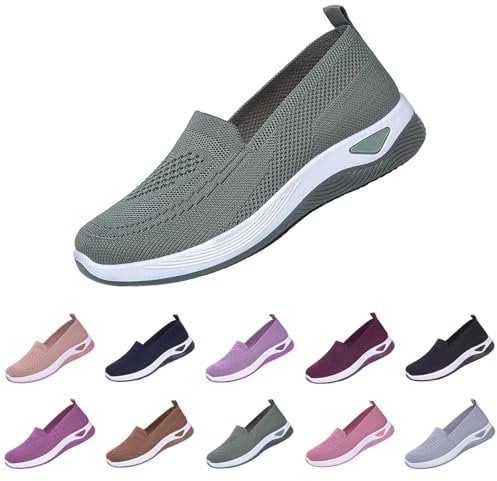 Todays+Daily+Deals Slip On Trainers Women Wide Fit Ladies Breathable Mesh Walking Running Shoes Comfortable Arch Support Soft Sole Athletic Tennis Items Under 5 pounds Green 5