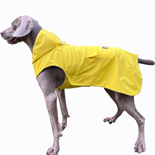 FLYING TAIL Nicht Steif, Super Weiche Haptik Hunde-Regenmantel, Reflektierend, Verstellbar, Einfach zu Tragen, Leinenloch für S - XXXXXL Hunde (Gelb, L)