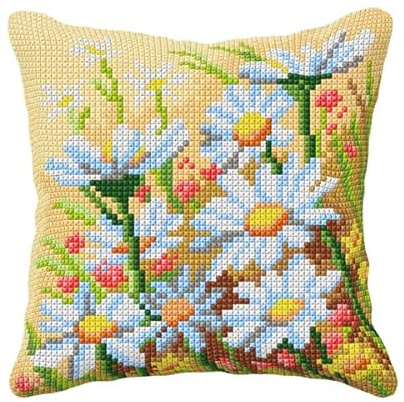 Orchidea Gänseblümchen-Kreuzstich-Set (Quickpoint-Kissenbezug-Set) 40 x 40 cm Fähigkeitsstufe: mittel Nur Handwäsche