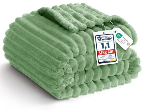 WAVVE Kuscheldecke Flauschig Decke Extra Groß 230x270cm - Weiche Flanell Fleecedecke, Sofadecke & Couchdecke, Warme Korddecke für Wohnzimmer Deko, Sofaüberwurf Tagesdecke, 270 x 230 cm, Grün