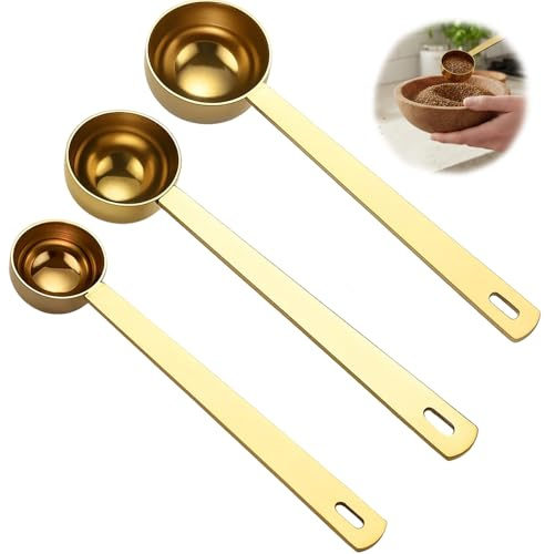 3Pcs Golden Measuring Spoons Set, 5/10/15ml Each, Matcha Spoon, 5g Scoop for Powder, Tablespoon Measuring Spoon, Ancient and Brave Scoop, 5 Gram Scoop, Matcha Collagen, Washing Powder Scoop