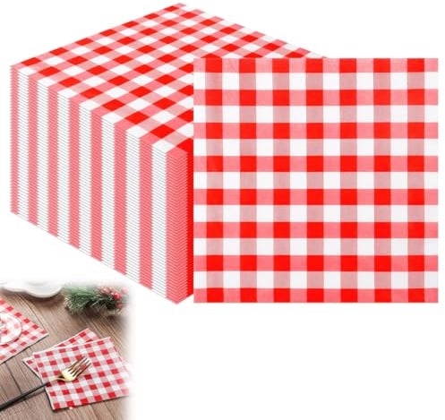 Karierte Servietten Rot Weiß, 25 x 25 cm 2-lagige Kariert Papier Servietten | Sich Weich und Angenehm Papierservietten, für Geburtstag, Hochzeit, Party, Tisch Dekorationen