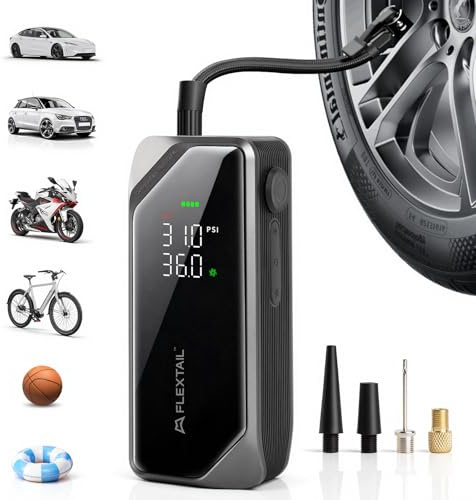 FLEXTAILGEAR ETP 200, Cordless Car Tyre Inflator Air Compressor, 150 PSI Portable Tyre Pump, USB-C, Auto Shut-Off, LED Light, Emergency Power Bank, 6000mAh Air Pump for Car, Motorcycle, Bike, Balls