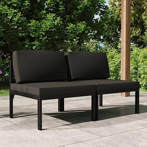 JHQHSM Gartensofa 2-Sitzer mit Kissen aus Aluminium in Anthrazit, Modulares Lounge-Set für Garten und Terrasse, Wetterfestes Outdoor-Sofa mit Polstern für Entspannung