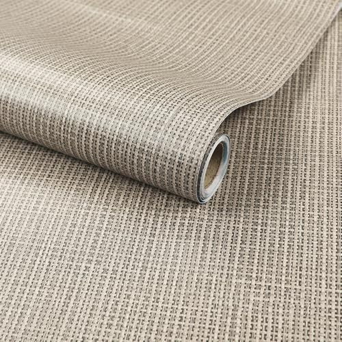 Brown Textured Grasscloth Peel and Stick Wallpaper, 40 x 500 cm Brown Fabric Self Adhesive Wallpaper Vinyl Fabric Wall paper Self Adhesive Furniture Covering for Living Room,Bathroom,Cabinets