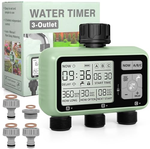 JUQG Temporizzatore di Irrigazione Automatico,Timer per l'irrigazione del Giardino con Display LCD,Temporizzatore di Irrigazione Manuale/Modalità Blocco Bambini/Ritardo Pioggia/Impermeabilità IPX5